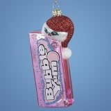 Candy Fantasy Hershey's "Bubble Yum" with Santa Hat Glass Christmas Ornament