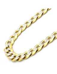 14K Gold 6mm Italian White Pave Curb Chain Necklaces ( Available Length 22", 24", 26")