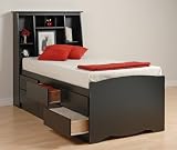 Tall Twin Size Platform Bed with Headboard in Black - Sonoma Collection - Prepac Furniture - BBT-4106-SET