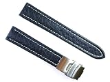 BANDA WYOMING BUFFALO LEATHER FLIP LOCK CLASP DEPLOYANT WATCH BAND CHRONO SPORT DOUBLE RIDGE DESIGN-REAL ITALIAN CALF LEATHER-22 mm DARK NAVY BLUE COLOR B000PB2R8W