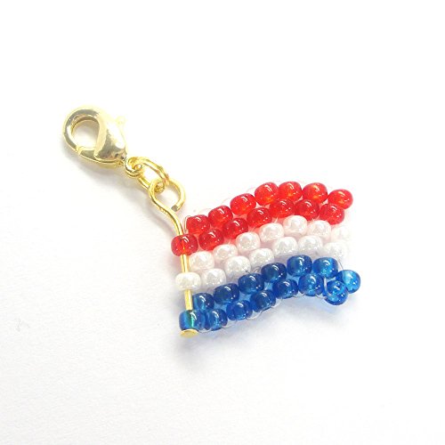 Charm Einhänger (G) – Anhänger Niederlande Flagge Fähnchen aus Miyuki Glasperlen – WM / EM – Fanartikel – Handarbeit