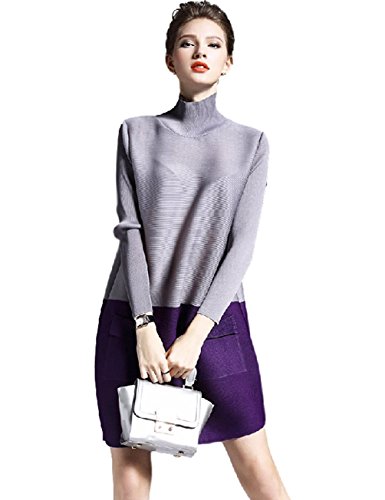 (ドリームスプリングス) Dream Springsイッセイミヤケ調プリーツ長袖バイカラーワンピース