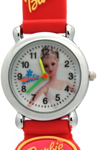 TimerMall Barbie Pattern Red Band Clear Numbers Hour Markers Children's Watches