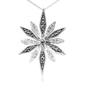 Sterling Silver Marcasite & Cubic Zirconia Flower Necklace