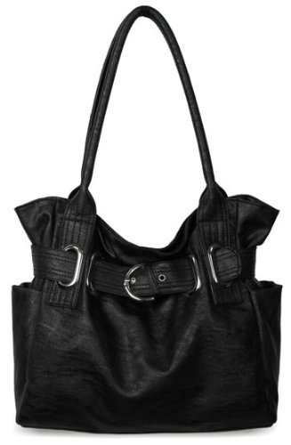 Womens Black Buckle Style Shoulder Designer Handbag