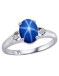Tommaso Design (tm) Created Star Sapphire Oval 9x7mm and Genuine Diamond Ring