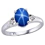 1.54 cttw Lab Created Star Sapphire and Genuine Diamond Ring - 14kt White or Yellow Gold
