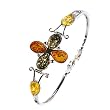 Certified Genuine Baltic Multicolor Amber and Silver 925. Flower Bangle, 7.5