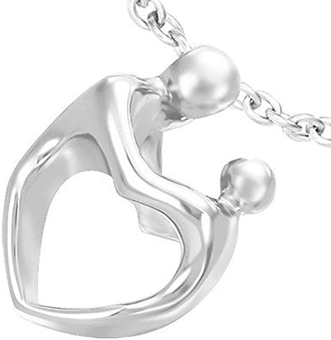 Sculpted Heart Body Mother and Child Pendant Necklace - Jewelry Mother with baby design (for Mother and Son or Mother and Daughter Necklace). (Sculptured Heart Body Mom & Child)