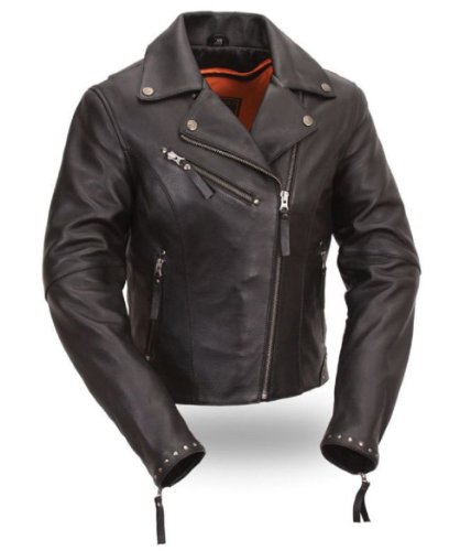 First Classics � Women's Riveted Classic Leather Jacket. Detailed with Antique Silver Rivets. FIL159NOCZ On Sale