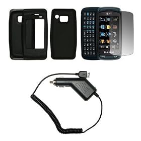 Premium Black Silicone Gel Skin Cover Case + LCD Screen Protector + Rapid Car Charger for Samsung Impression A877