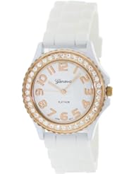 Geneva Platinum Womens 6886.White.RoseGold White Rubber Quartz Watch with White Dial