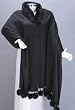 CASHMERE PASHMINA FUR BALL BLACK CAPE/PONCHO/SHAWL