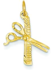 14K Gold Comb & Scissors Charm Hair Dresser Pendant