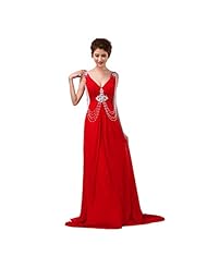 Sexy V-neck Open-Back Chiffon Evening Dress/Prom Dress/Wedding Party Dress  with a Brush/Sweep Train 