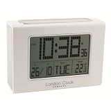 London Clock Co White Solar Powered Radio Controlled Digital Alarm Clock