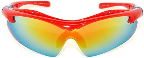 Full Shield Mirror Lens Wrap Around Sport Sunglasses Red Frame