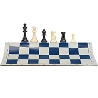Best Value Tournament Chess Set with Solid Plastic Pieces and Blue Roll-Up Vinyl Chess Board