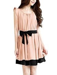 Elasticized   Waistline Scoop Neck Two-Toned  Tiered Polyester Tank  Dress With Ruffles