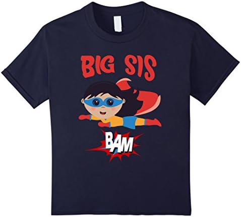 Kids Sibling Super Hero Big Sis / Big Sister T Shirt 6 Navy