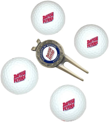 Dayton Flyers Pack Of 4 Golf Balls And Divet Tool Gift Set From Team Golf