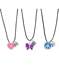 Heirloom Finds BFF Best Friends Butterfly Peace Sign Heart 3 Necklace Set with Black Cords