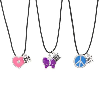 Cheap Girls Jewelry Heirloom Finds BFF Best Friends Butterfly Peace Sign Heart 3 Necklace Set with Black Cords For Sale
