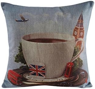 Salala British Coffee Time Modern City Decorative Linen Square Cushion Covers Pillow Cases