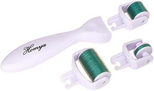 Derma Roller Homya® Titanium Alloy 3 in 1 Micro Needle Roller with 3 Separate Roller Heads of Different Needle Count 180c/600c/1200c for Eyes Face Body Wrinkles, Fine Lines, Blackheads, Acne Scars, Enlarged Pores, Cellulite and Stretch Mark Removal Gift for Mother's Day