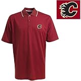 Antigua Men's NHL Calgary Flames Exceed Desert Dry Short Sleeve Polo, Dark Red/White, X-Large
