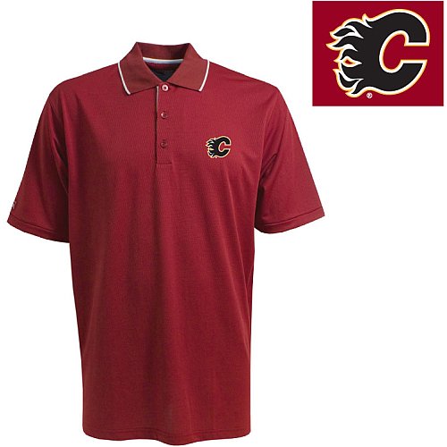 Antigua Men's NHL Calgary Flames Exceed Desert Dry Short Sleeve Polo, Dark Red/White, XX-Large