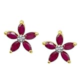 14k Yellow Gold Ruby Flower Earrings