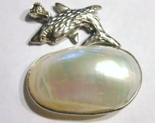 Shark and Blister Mother of Pearl Pendant Silvertone Must See
