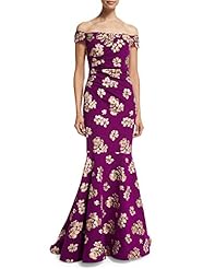 Jacquard Metallic Floral Print Mermaid Off the Shoulder  Dress