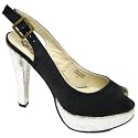 Womens Black Satin peep-Toe Platform Sandals Ladies Shoes
