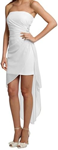 Metisbox® Short Beach Wedding Dress Drapping Strapless Hi-lo Prom Gown US6 White