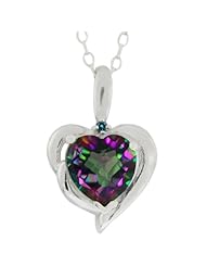 2.27 Ct Mystic Green Topaz Diamond Heart Sterling Silver Pendant 18" Chain