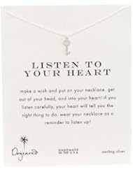 Dogeared Reminder "Listen to Your Heart" Sterling Silver Heart Key Pendant Necklace