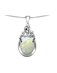 Original Star K (tm) Loving Mother With Children Pendant With 11x9mm Oval Created Opal in 925 Sterling Silver