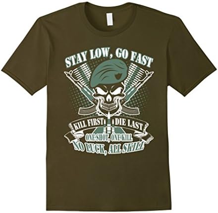 Men's Stay Low Go Fast Kill First Die Last One Shot T-Shirt Large Olive