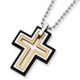 Black and Gold Plated 3 Piece Moveable Stainless Steel Necklace on 22 Inch Bead Chain