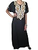 Boho Cotton Caftan Dress Ink Black Floral Embroidered Long Kaftans Nighty Medium