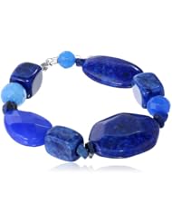 Sterling Silver Sodalite and Lapis Bracelet, 8"+2" Extender