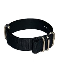 NATO 5 Ring 22mm Nylon Watch Band, Tactical Grade Strap, Black, Stainless Steel