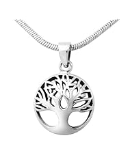 925 Sterling Silver Round Polished Tree of Life Pendant with Rhodium Plated Chain Necklace w/ Lobster clasp 18"