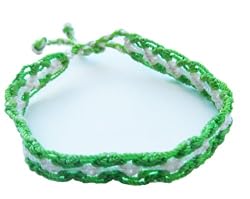 Handmade Friendship Bracelet in Apple Green and White Sky (100% Knotted By Hand)