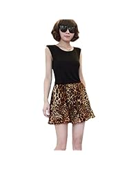 Leopard Print Scoop Neck Sleeveless Tank Cotton/Polyester Above the Knee Mini Dress 