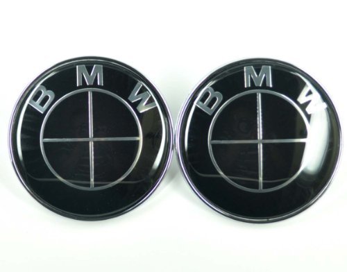 XtremeAmazing 2X82 MM Carbon Fiber Hood Trunk Front/ Rear Emblem Roundle Logo for BMW Full All Black