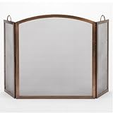 Woodfield Antique Copper and Bronze 3-fold Wrought Iron with Arch Screen for Fireplace