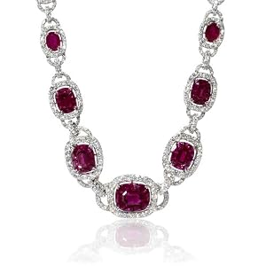 Diamond and Ruby 18k White Gold Necklace by 